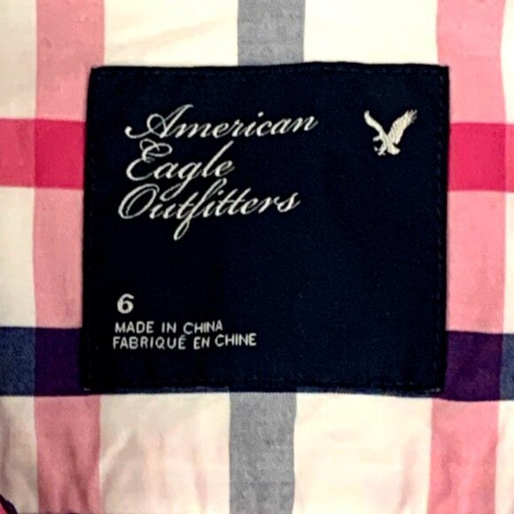 American Eagle Outfitters Sz 6 Plaid 100% Cotton Button Front Shirt 194K - Picture 5 of 6